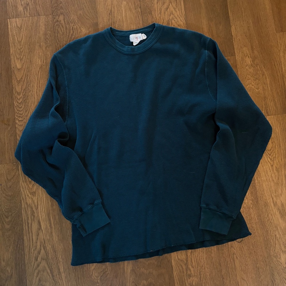 Vintage 1990s Authentic Preppy Casual J. Crew Oarsman Green Thermal Waffle Shirt
